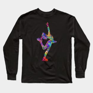 Ice skater girl watercolor art Long Sleeve T-Shirt